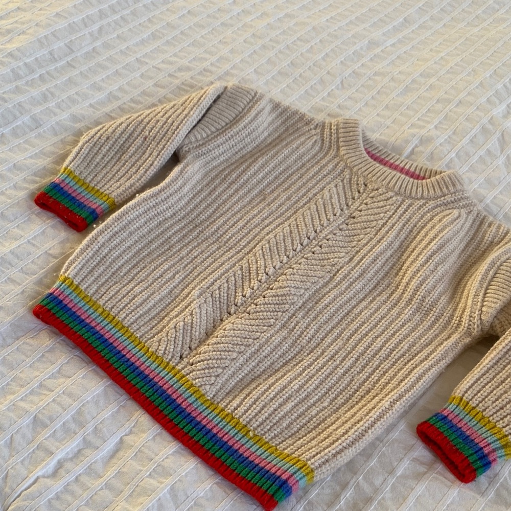 Boden Rainbow Colorful Trim Girls 5T Cable Sweater